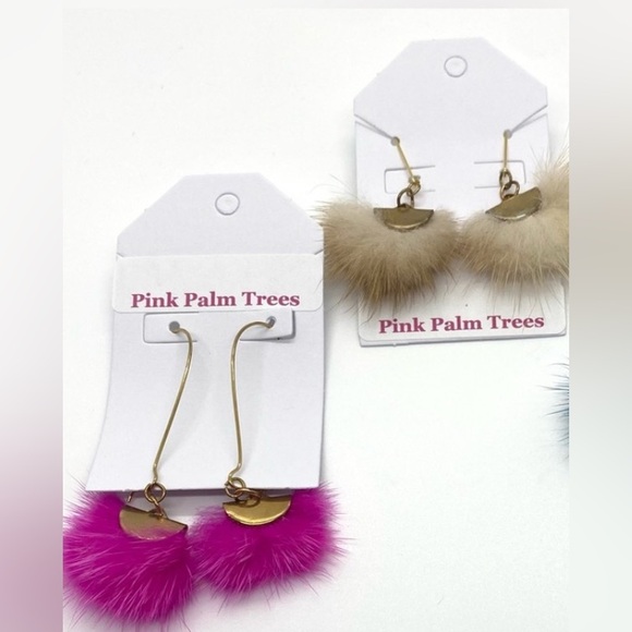 Jewelry - Pink/Cream Faux-Fur Gold Dangle Earring Set (2) Boho-chic Classic Preppy Party
